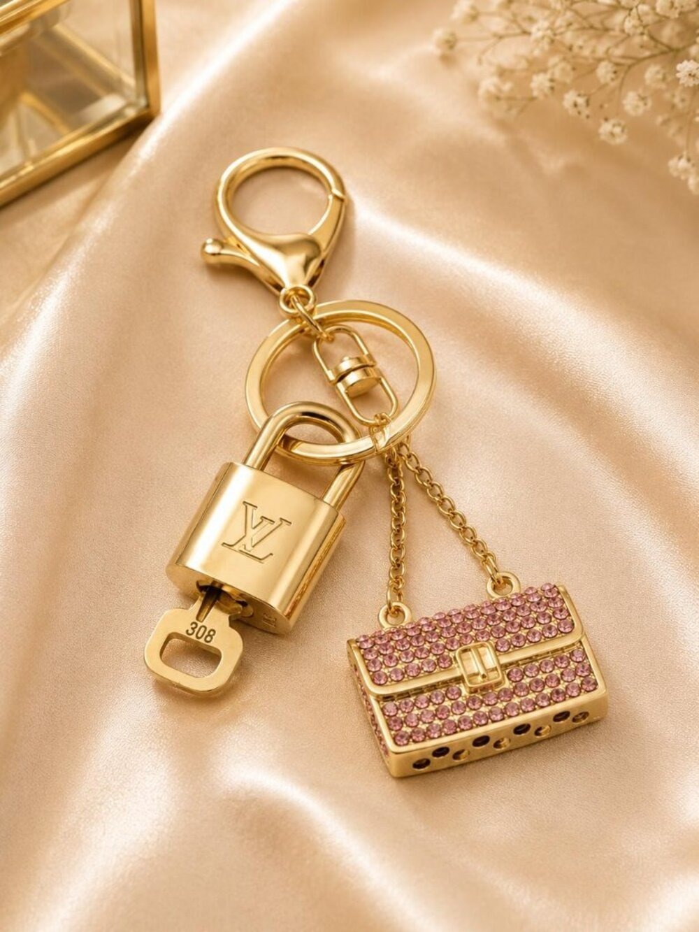 Louis Vuitton Authentic Gold Padlock 🔑 Key + Stylish Bag Charm